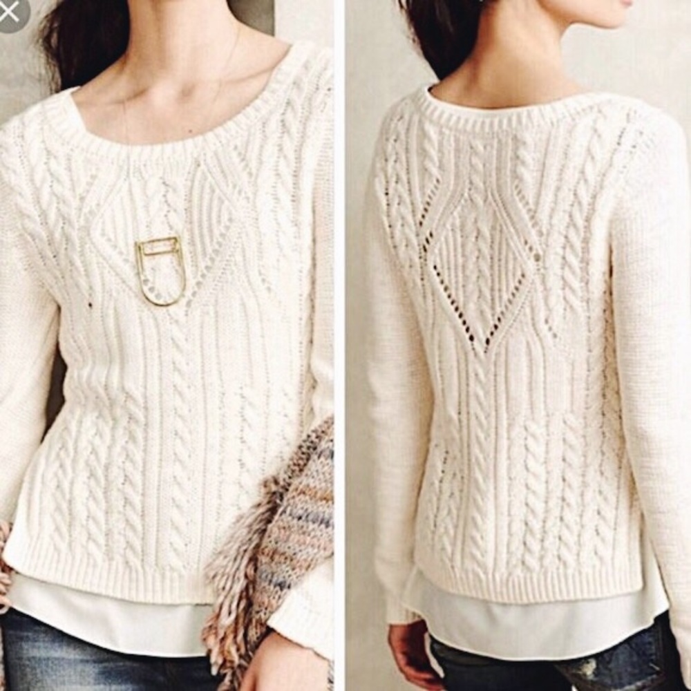 Moth Anthro Layered Ella Cable Knit Sweater Top M